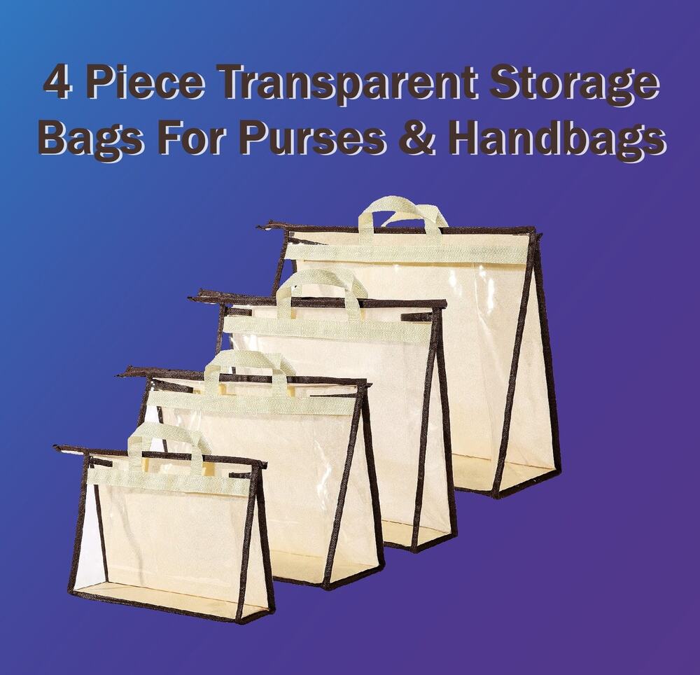 4 Piece Transparent Purse & Handbag Protective Storage Bags S,M,L,XL